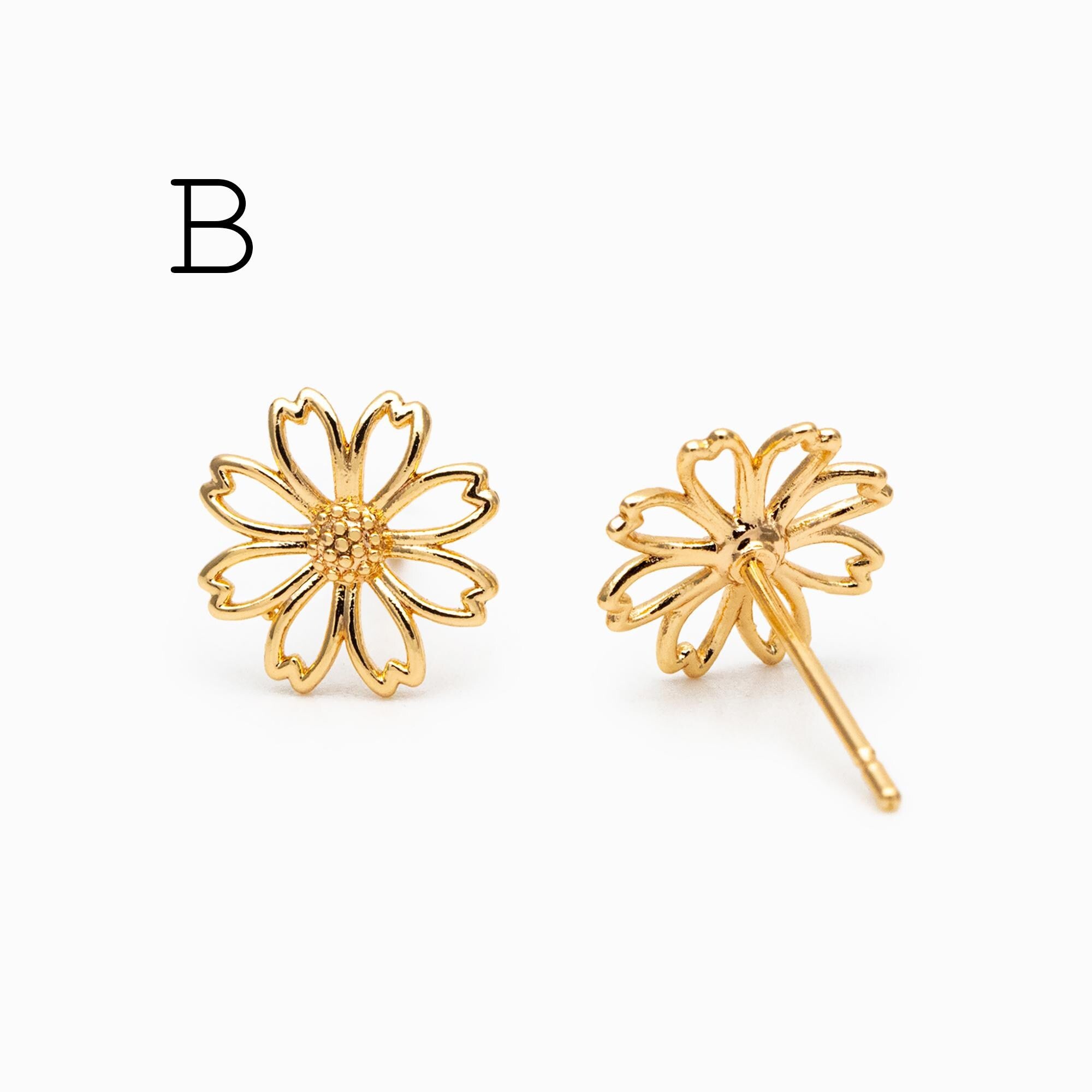 10pcs Gold/ Silver Hollow Flower Butterfly Stud Earrings, Gold/ Rhodium plated Brass, Jewelry Supplies (GB-4323)